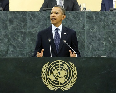 U.S. President Barack Obama addressing the UNGA in New York today (UN Photo/Rick Bajornas)