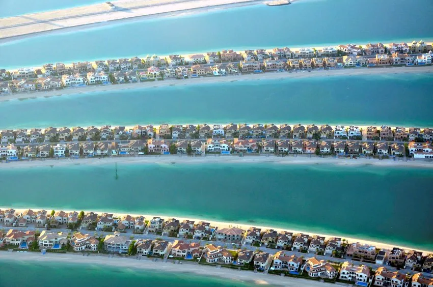 Houses on the fronds of the Palm Jumeirah are seen in Dubai