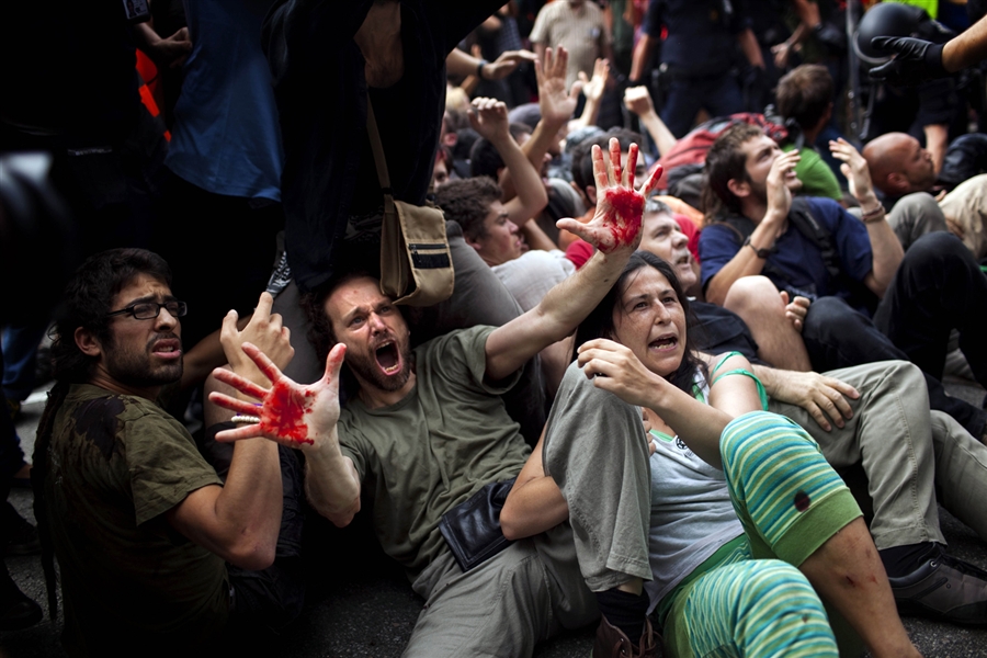 A scene from protests that turned violent in Barcelona back in 2011.