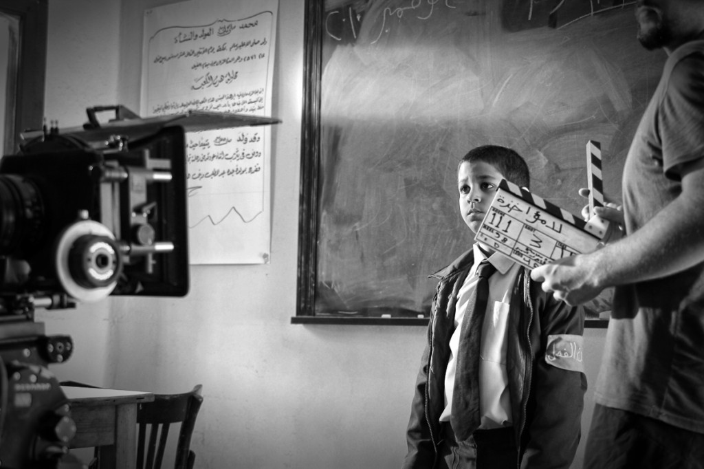 Child star Ahmed El Dash before the shooting one of the school scenes. Courtesy of Aly El Banna.