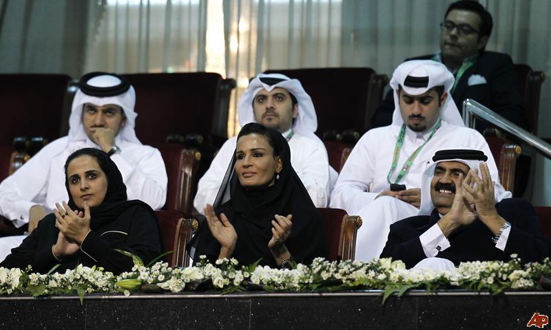 Sheikha Mayassa with parents Sheikha Mozah and Sheikh Hamad at the Qatar ATP Open in .