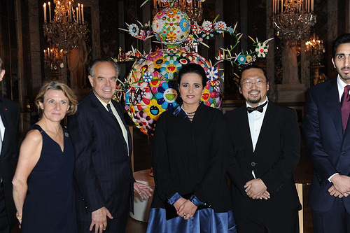 Sheikha Mayassa (center) with then French Minister of Culture Frederic Mitterrand (second to left) and renowned visual artist Takashi Murakami (second from right) (Ammar Abd Rabbo)