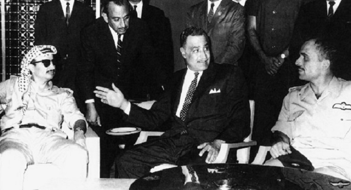 PLO's Arafat with Egypt's Gamal Abdel Nasser and Jordan's King Hussein