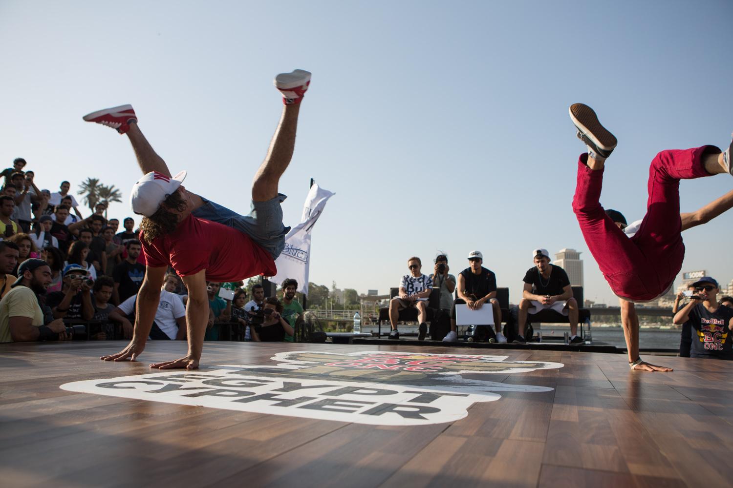 The top two finalists of the 2013 Red Bull BC One Cypher in one last final showdown (Courtesy of Red Bull Egypt)