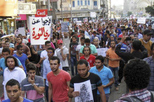 Egyptians demonstrating against the protest law on Jun. 21, 2014 (CCTV)