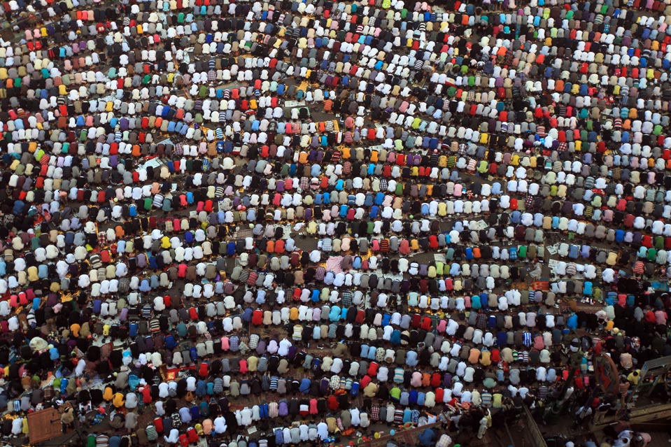 Egyptians performing Eid prayers in Tahrir Square