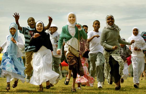 Young Muslims celebrating Eid al-Fitr -  at Flemington's Debney Park in Australia 