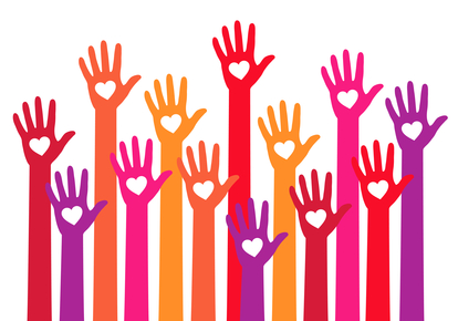 red hands with heart, vector