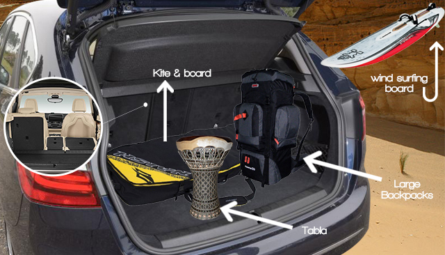 The BMW2 Series Active Tourer offers extra space for extra-large items, with a completely foldable front passenger seat and 40:20:40 rear back seat split.