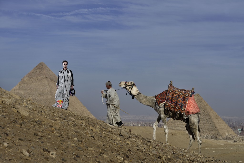 Leap of Wonder- Cedric Dumont in his wingsuit, living the touristic life of the Pyramids_ mw