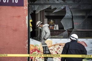 The scene of an explosion at a kebab shop located near to a mosque in eastern France. Attacks on several Muslim sites were reported across France in the wake of the Charlie Hebdo tragedy.