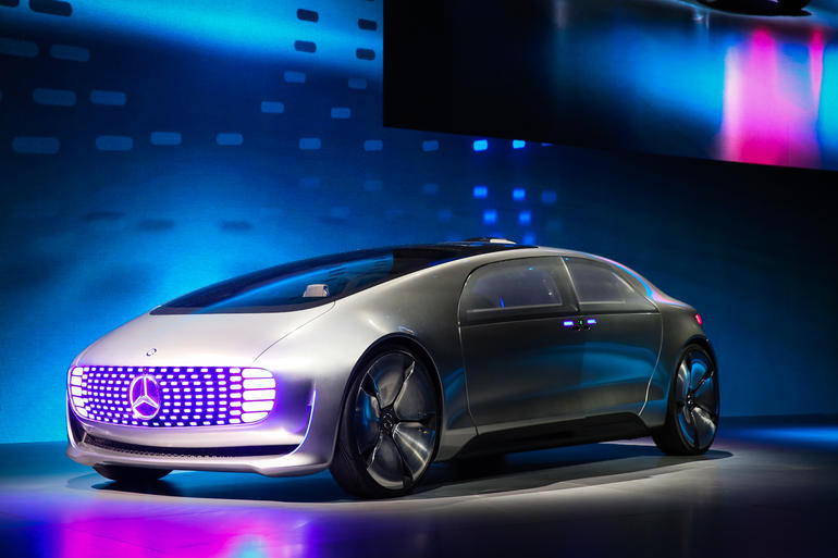 The self-driving Mercedes-Benz F 015 Luxury in Motion concept car at CES 2015.