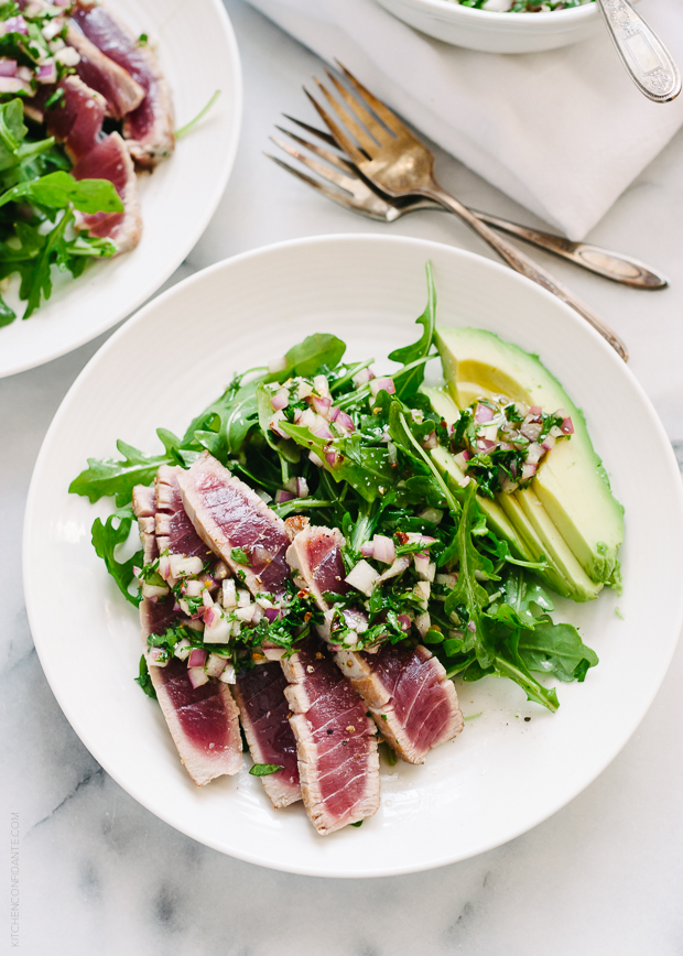 Seared Ahi Tuna with Chimichurri Sauce | www.kitchenconfidante.c