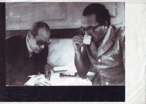 Egyptian Nobel Laureate Naguib Mahfouz and Gamal El-Ghitany at Cafe Riche