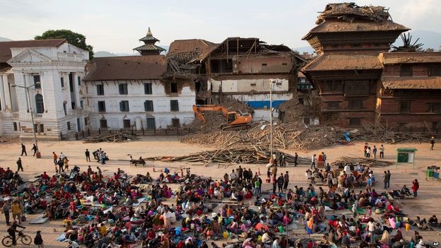 The remains of Basantapur Tower at the royal palace in Kathmandu's Durbar Square