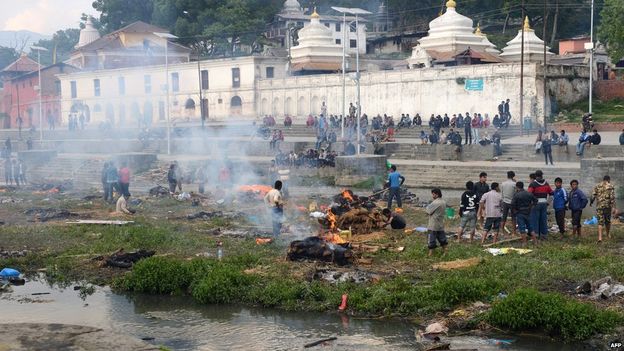 Pashupatinath Hindu religious complex after the April, 25, 2015 earthquake in Nepal.