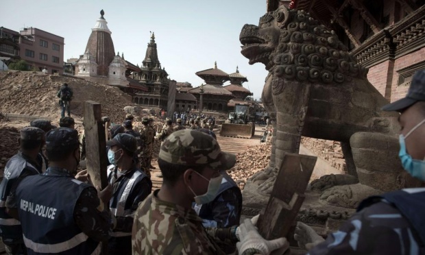 Patan's Durbar Square after the April 25, 2015 earthquake in Nepal.