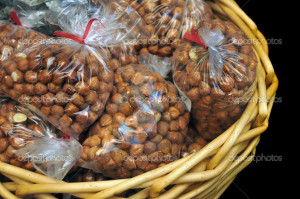 Hazelnut Filberts packaged inside of clear bags in gift basket