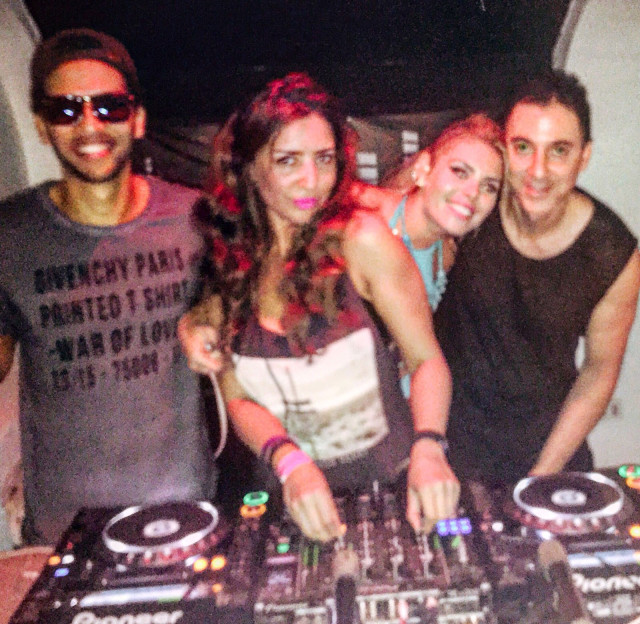 Dubfire showing his support in the DJ booth while DAMAU Dj'ing