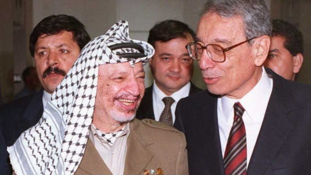 Boutros Boutros-Ghali with Yasser Arafat in 1996 (Reuters)