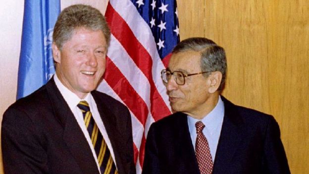 Boutros Boutros-Ghali with U.S. President Bill Clintion in (Reuters)