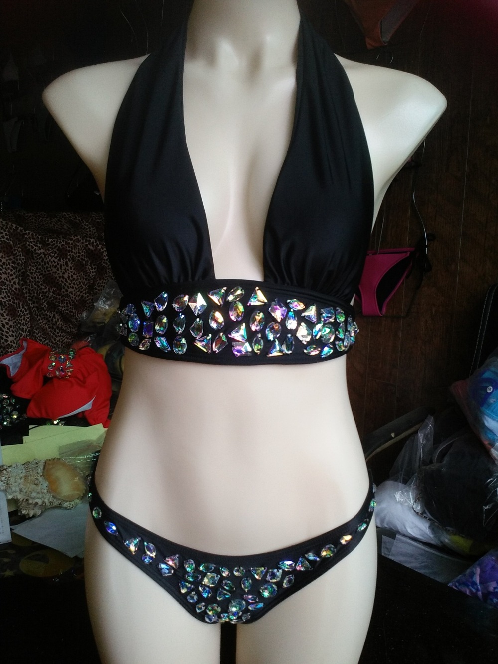 2016-Sexy-Black-Crystal-Diamonds-Bikini-Set-Good-Quality-Push-Up-Bandage-Halterneck-Swimsuit-Swimwear-Biquinis