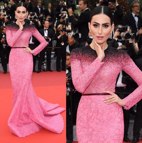 Diala Makki, an Iranian TV host raised in Beirut and living in Dubai, walked the red carpet for the Slack Bay premiere on Friday wearing Georges Hobeika. (@georgeshobeika/Instagram)