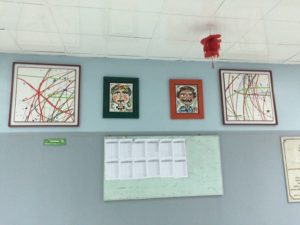 Artwork by Farida Khamis' 7-year-old son (far left and far right) and Amy Abdel Baky (middle two). Photo courtesy Farida Khamis.