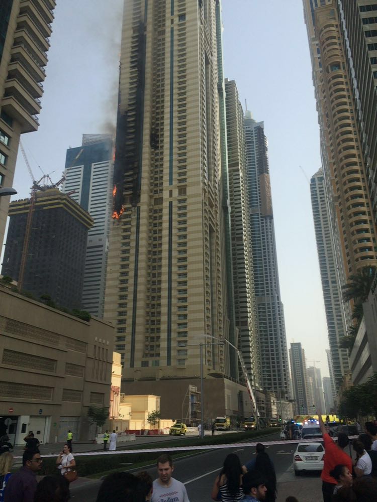 Dubai Marina Tower caught in the flames