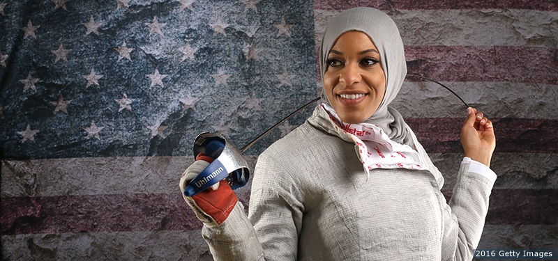 BEVERLY HILLS, CA - MARCH 09: Fencer Ibtihaj Muhammad poses for a portrait at the 2016 Team USA Media Summit at The Beverly Hilton Hotel on March 9, 2016 in Beverly Hills, California. (Photo by Sean M. Haffey/Getty Images)