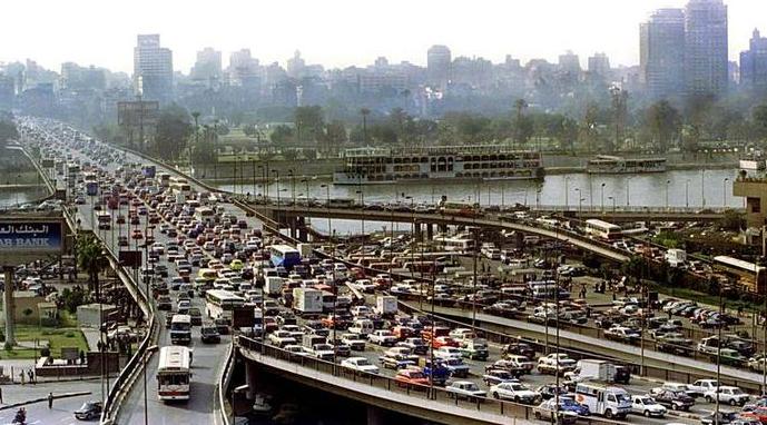The 6th of October bridge across the Nile choked with traffic in a Cairo rush-hour February 20. A spate of fatal accidents in January has galvanised the government into rethinking its traffic strategy to try to bring order to the Egyptian capital's chaotic roads.