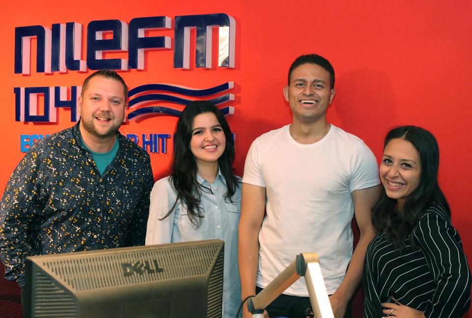 Mark Somers, Mina Mustafa, Amr Ahmed and Sally Sampson at the Nile FM studio. Via Nile FM.