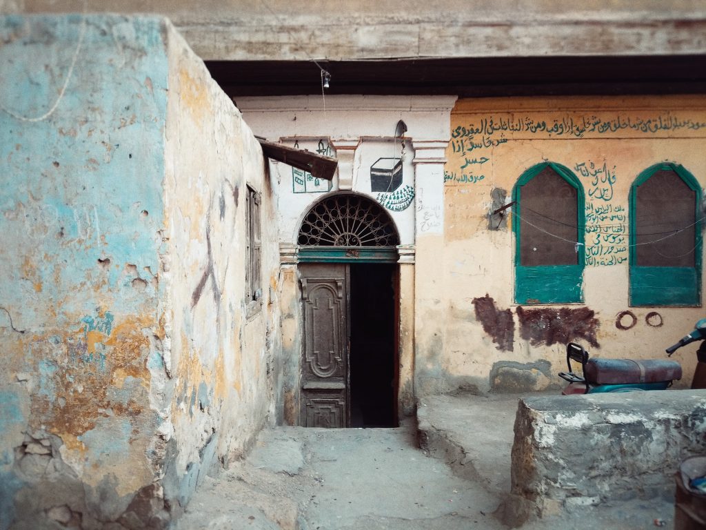 Hand-painted hajj mural in Cairo. Hajj house painting.