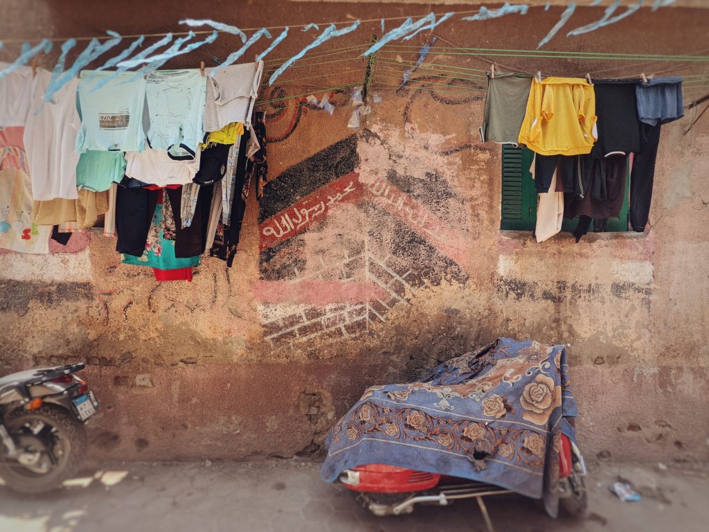 Hand-painted hajj mural in Cairo. Hajj house painting.
