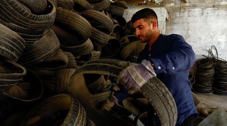 Palestinian Man Uses Recycled Rubber Tyres To Maintain Pitches